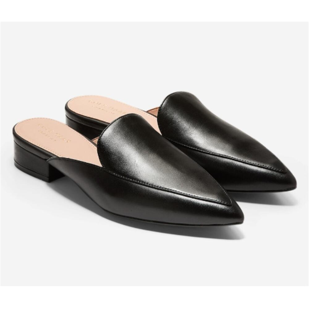 Cole Haan Women's Black Leather Pointed-Toe Piper Mules Size 9